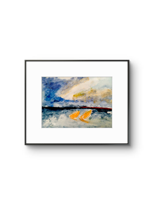 Velas naranjas en el mar - Enmarcado