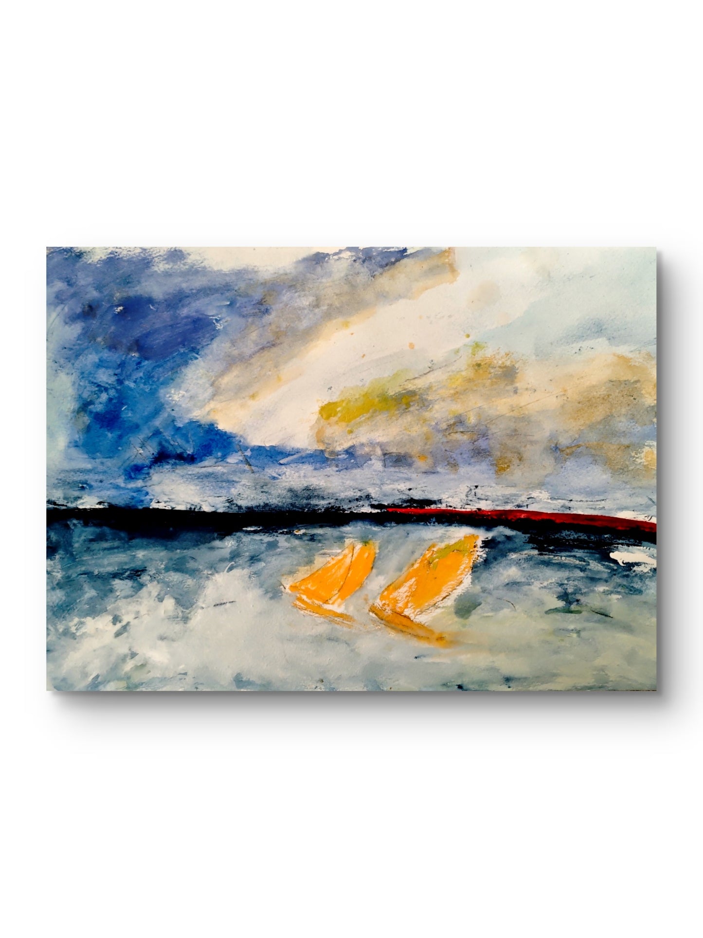 Velas naranjas en el mar - Obra original