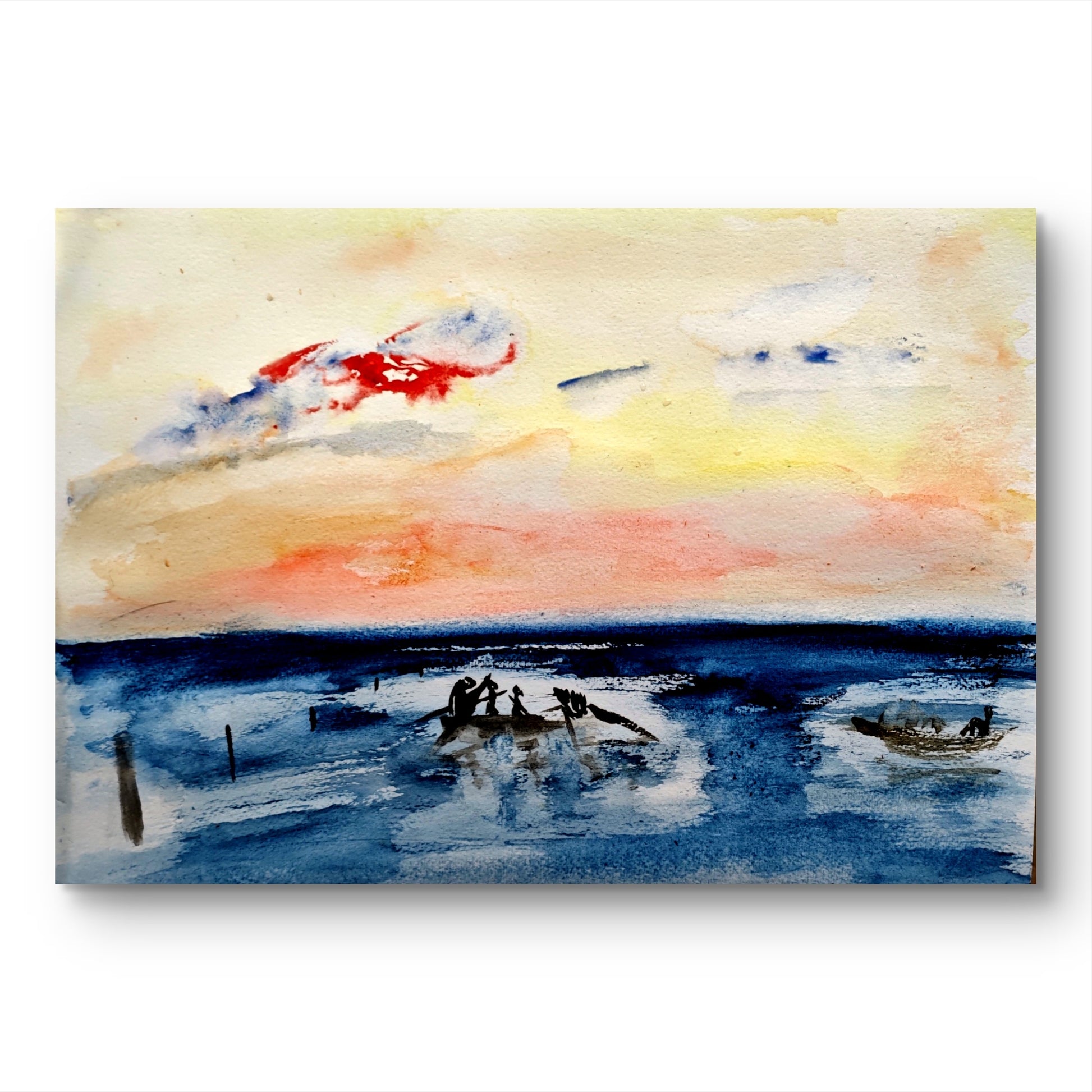 Pescadores al atardecer - Obra original