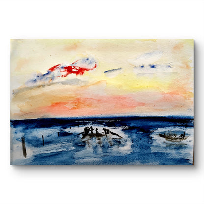 Pescadores al atardecer - Obra original