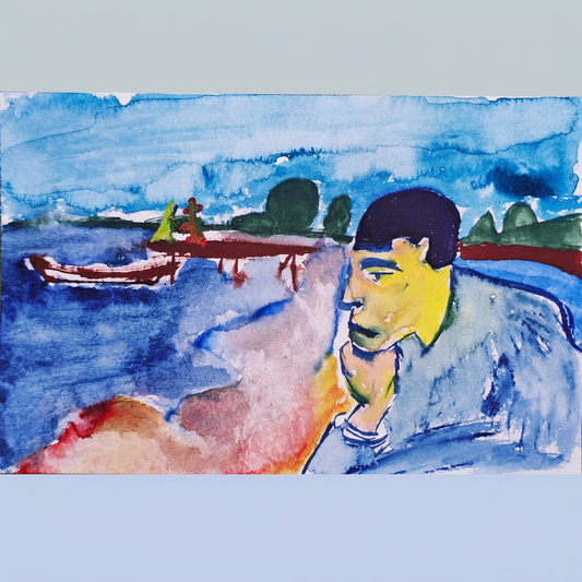 Melancolía Hombre — acuarela original de Jaime Gost, homenaje a Munch, vista frontal