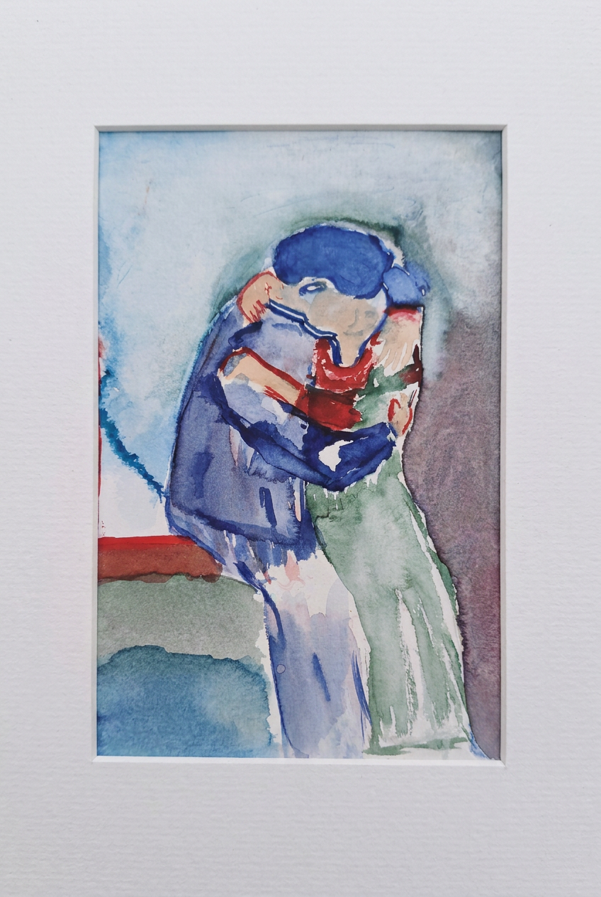 El Beso — acuarela de Jaime Gost con passe-partout