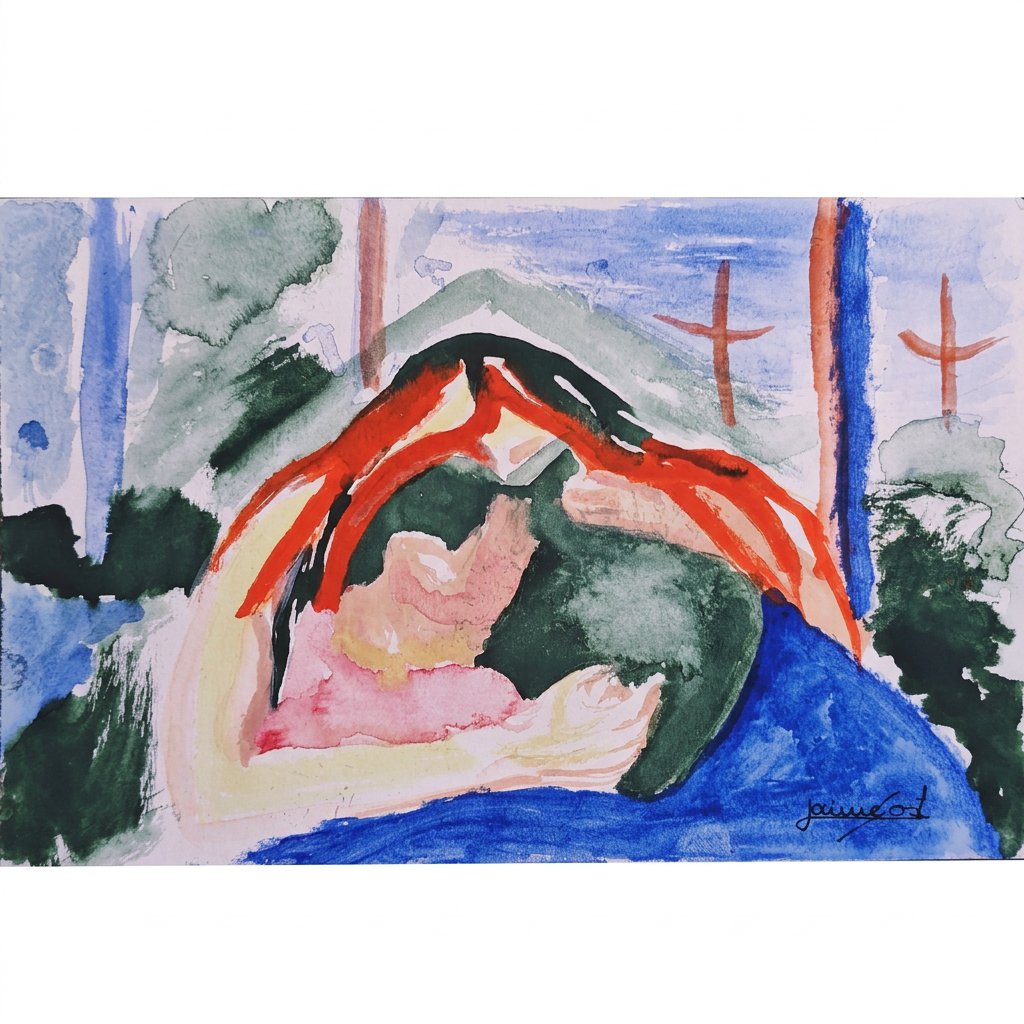 Vampiro — acuarela original de Jaime Gost, homenaje a Munch, vista frontal