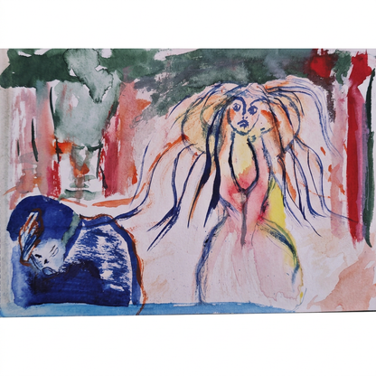 Cenizas — acuarela original de Jaime Gost, homenaje a Munch, vista frontal