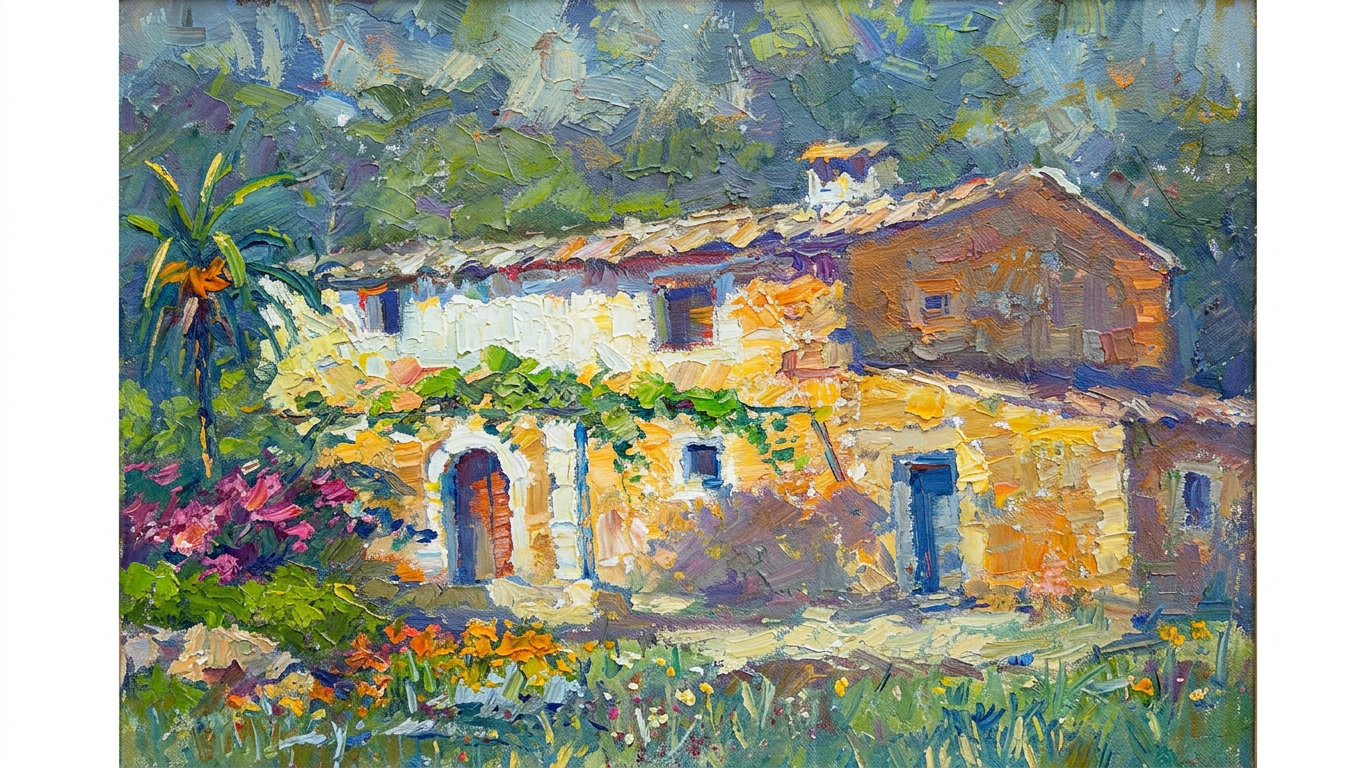 Casa de Pollença - óleo, vista frontal enmarcada