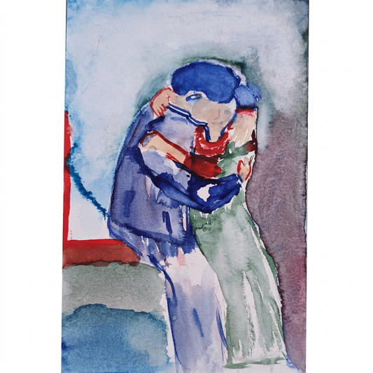 El Beso — acuarela original de Jaime Gost, homenaje a Munch, vista frontal